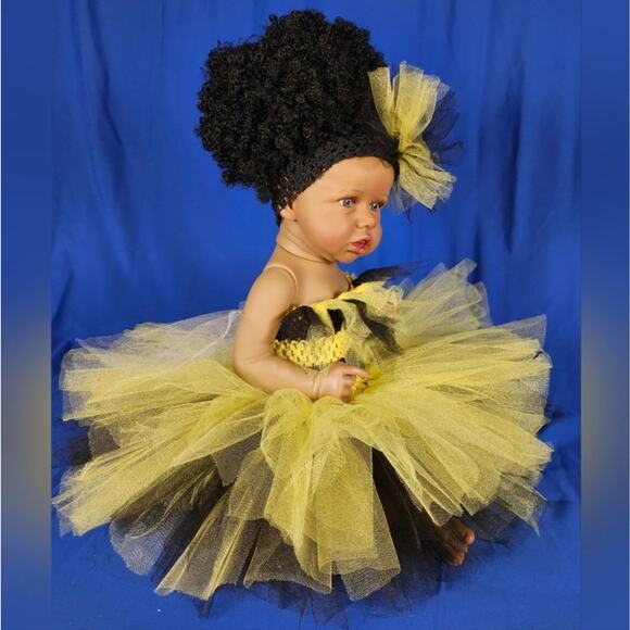 BLACK FRIDAY SALE - Baby TuTu Dress & Headband Black & Yellow Size NB - 6 Mos. - Picture 5 of 10